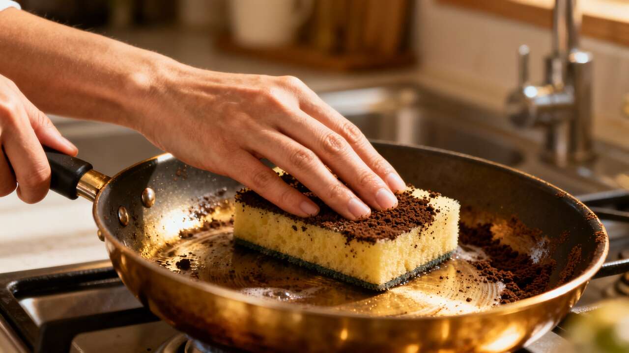 Invece di buttare i fondi di caffè, li metto su una spugna e non uso più la spazzola metallica