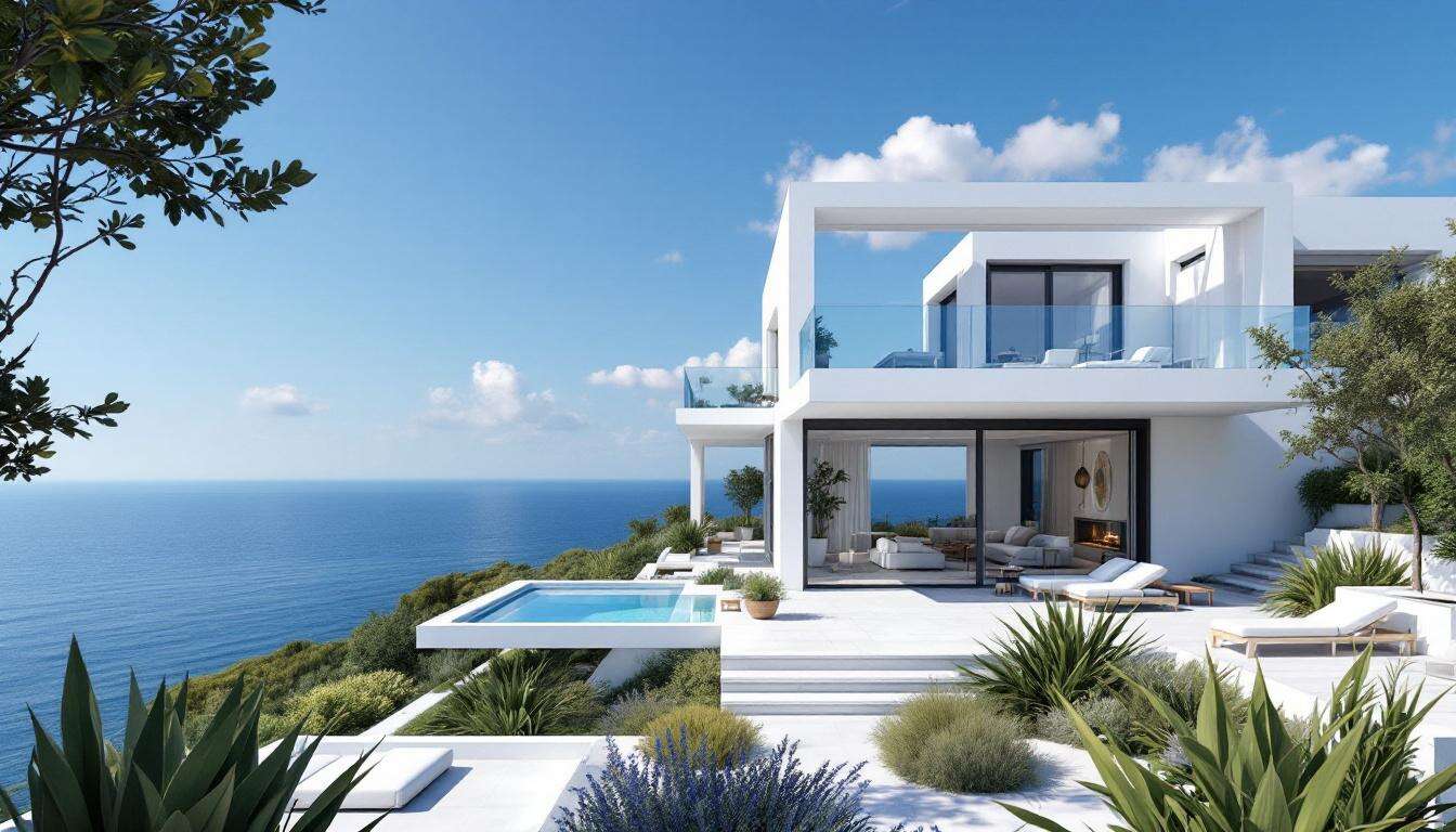 Una casa di 110mq affacciata sul Mar Tirreno è una terrazza infinita sui toni del blu e del bianco